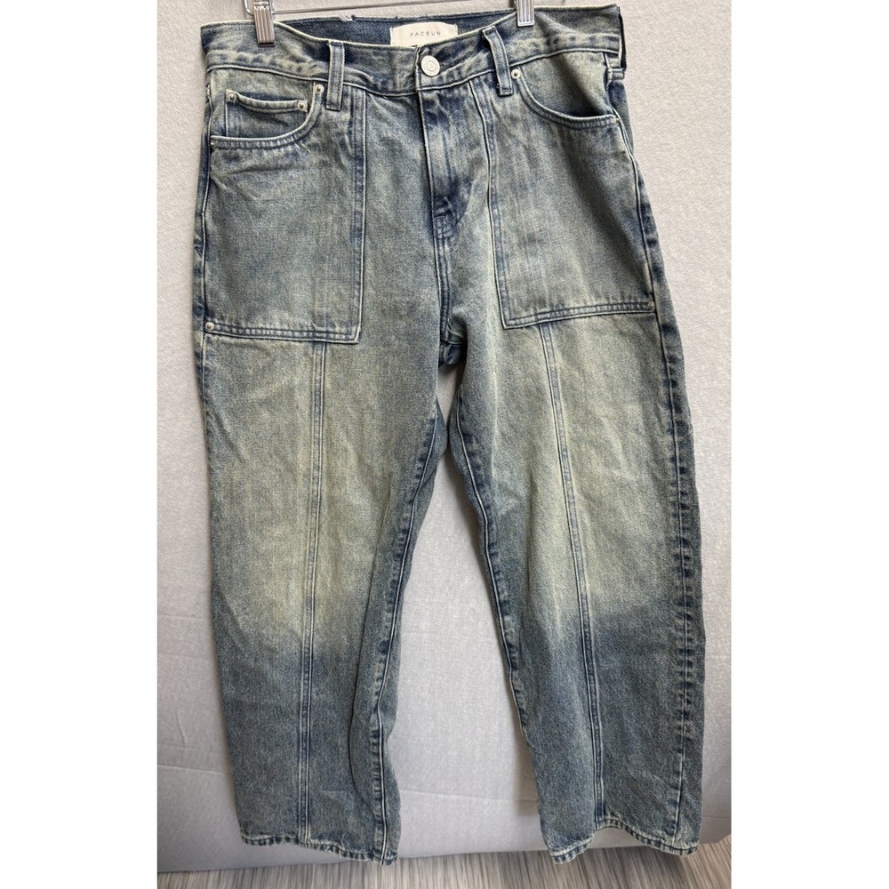 PacSun Mens 29 X 30  Baggy Denim Jeans Front Patch Pockets Faded Vintage Wash